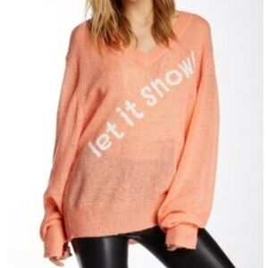 Wildfox Women's Peach/Orange Let It Snow Wool Blend Sweater Size L